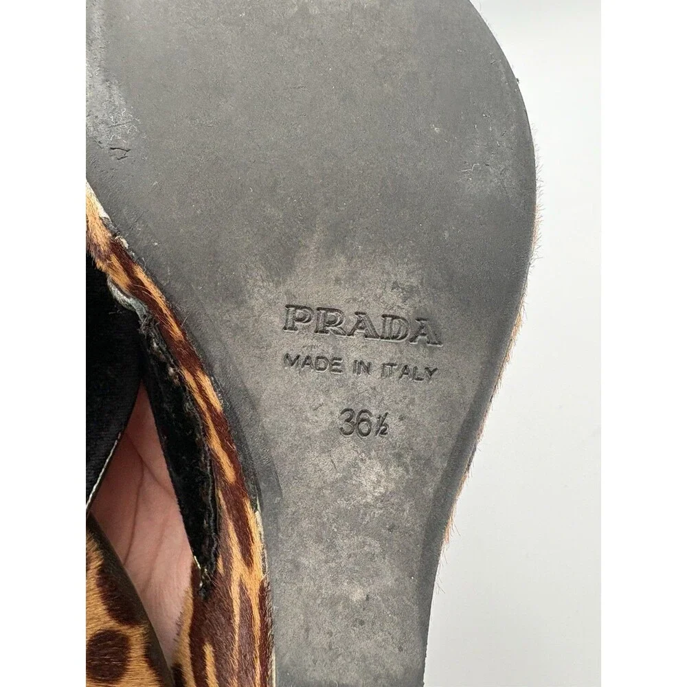 Prada Leopard Print Calf Hair Wedges Black Cut-Out & Stud Details Y2K Sz EU 36.5